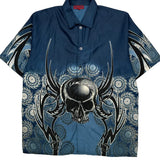Skull Design Skull Mania Graphic Short Sleeve Shirt - XL Blue Cotton