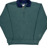 Made In USA Russell Athletic Collared 1/4 Zip - Medium Green Cotton