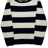 Tommy Hilfiger Striped Sweater - Large Black & White Cotton Blend