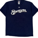 Brewers Majestic Mlb T-Shirt - Large Navy Cotton