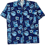 Tropical World Floral Hawaiian Shirt - Large Blue Cotton