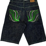 Risk Jean Contrast Stitch Denim Shorts - 36W 11L Green Cotton