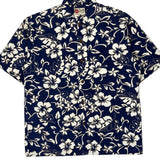 Hilo Hattie Floral Hawaiian Shirt - Large Blue Cotton