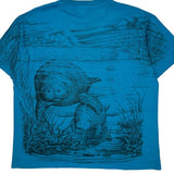 Single Stitch Hanes Graphic T-Shirt - XL Blue Cotton Blend
