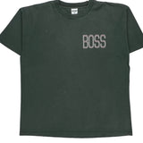 Single Stitch Boss Spellout T-Shirt - XL Green Cotton