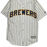 Milwaukee Brewers Majestic Striped Jersey - Small Blue Polyester