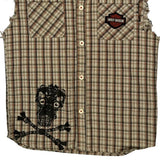 Skull And Crossbones Graphic Harley Davidson Checked Flannel Shirt - Small Multicoloured Cotton