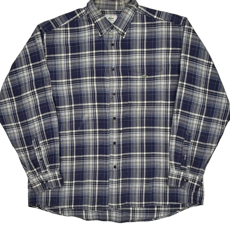 Lacoste Checked Flannel Shirt - XL White Cotton