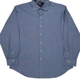Regent Classic Fit Polo By Ralph Lauren Checked Shirt - XL Blue Cotton