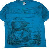 Single Stitch Hanes Graphic T-Shirt - XL Blue Cotton Blend