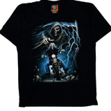 Skull And Motorcycle Graphic Rock Eagle Single Stitch T-Shirt - XL Black Cotton