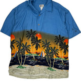 Cherokee Graphic Hawaiian Shirt - Large Blue Viscose