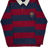 Izod Striped Rugby Shirt - Small Burgundy Cotton