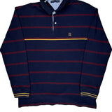 Tommy Hilfiger Striped Long Sleeve Polo Shirt - 2XL Navy Cotton