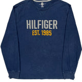 Tommy Hilfiger Spellout Long Sleeve T-Shirt - Large Blue Cotton