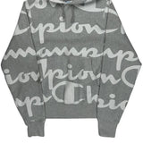 Reverse Weave Champion Spellout Hoodie - Small Gray Cotton
