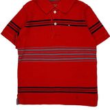 Age 4-5 Tommy Hilfiger Striped Polo Shirt - XS Red Cotton