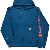 Carhartt Spellout Hoodie - Large Blue Cotton