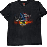 American Flag And Eagle Graphic Harley Davidson Graphic T-Shirt - Large Black Cotton
