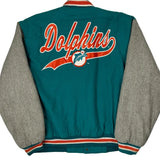 Miami Dolphins Logo Athletics Football Varsity Jacket - Large Gray Wool Blend