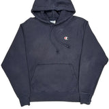Reverse Weave Champion Hoodie - Large Navy Cotton Blend