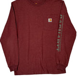 Carhartt Spellout Long Sleeve T-Shirt - Small Burgundy Cotton
