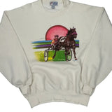 Made In USA Jerzees Horse Racing Sweatshirt - XL White Cotton Blend