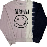 Smiley Face Logo Nirvana Band Sweatshirt - Medium Navy Cotton Blend