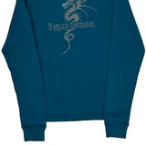 Dragon Graphic Harley Davidson Graphic Long Sleeve T-Shirt - Medium Blue Cotton