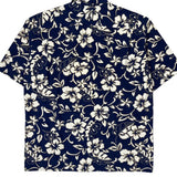 Hilo Hattie Floral Hawaiian Shirt - Large Blue Cotton