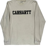 Work In Progress Carhartt Spellout Long Sleeve T-Shirt - Large Cream Cotton