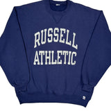 Russell Athletic Spellout Sweatshirt - Large Blue Cotton
