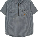 Carhartt Striped Short Sleeve Shirt - Medium Blue Cotton