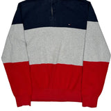 Tommy Hilfiger Striped 1/4 Zip - XL Gray Cotton