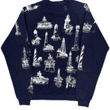Lighthouses Print Jerzees Graphic Sweatshirt - Large Navy Cotton