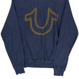 True Religion Contrast Stitch Hoodie - Large Blue Cotton Blend