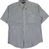 Tommy Hilfiger Striped Short Sleeve Shirt - Large Blue Cotton