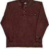 Dickies Henley Long Sleeve T-Shirt - Large Brown Cotton