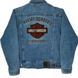 Harley Davidson Graphic Denim Jacket - Large Blue Cotton