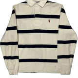 Polo By Ralph Lauren Striped Rugby Shirt - Medium Cream Cotton