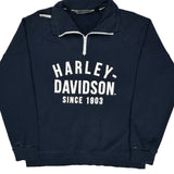 Harley Davidson Spellout 1/4 Zip - XL Navy Cotton