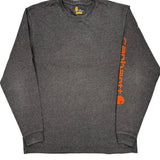 Carhartt Spellout Long Sleeve T-Shirt - Large Gray Cotton