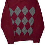 Tommy Hilfiger Argyle Jumper - 2XL Burgundy Cotton