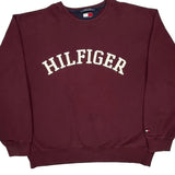 Tommy Hilfiger Spellout Sweatshirt - XL Burgundy Cotton Blend