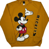 Mickey Mouse Disney Cartoon Sweatshirt - Large Yellow Polyester Blend