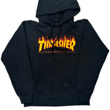 Flame Logo Thrasher Graphic Hoodie - Medium Black Cotton Blend