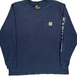 Carhartt Spellout Long Sleeve T-Shirt - Large Blue Cotton