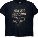 Skull Design Harley Davidson Graphic T-Shirt - XL Black Cotton