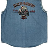 Motorcycles Harley Davidson Graphic Denim Vest - XL Blue Cotton