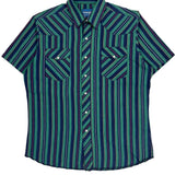 Wrangler Striped Short Sleeve Shirt - XL Green Cotton
